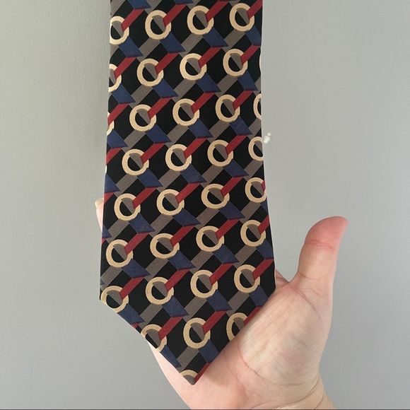 Vintage Isaac Zelcer Silk Tie Geometric Print - Picture 1 of 4